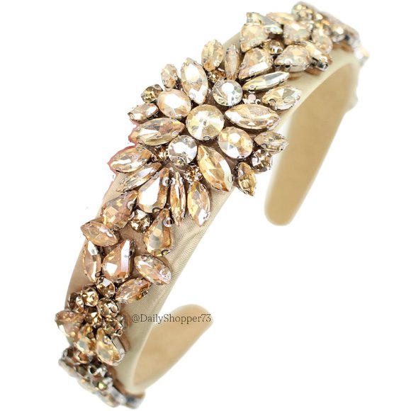 Accessories - Women's Champagne Glass Rhinestone Baroque Satin Wide Headband